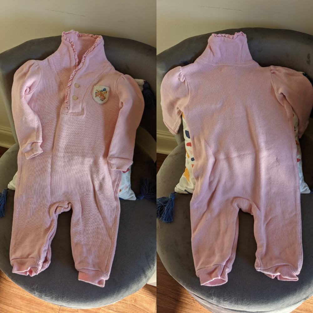 Ralph Lauren Baby Girl's size 9M Pink Snap Button Ruffle Embroidered Onesie
